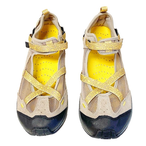Lands' End Shoes - Lands’ End Women’s 10M Sport Sandals Yellow/Gray Leather Adjustable Closure